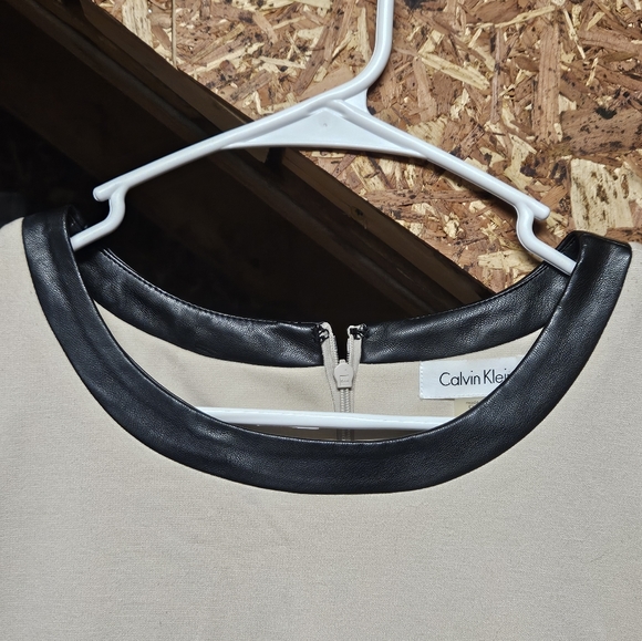 Calvin Klein Women's Dress Beige & Black Faux Leather Sleeveless Stretch - Picture 3 of 11